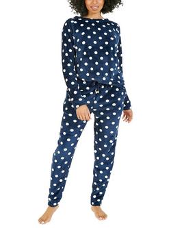 Yumi Spot Fleece Pyjama Set, Navy, Navy