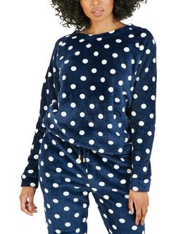 Yumi Spot Fleece Pyjama Set, Navy - view 2, Navy