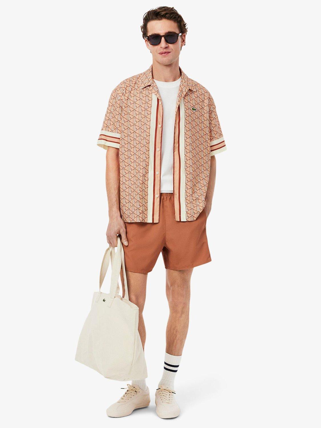 Product image 1 of 7, which shows Lacoste Monogram Woven Shirt, Brown/Multi, L