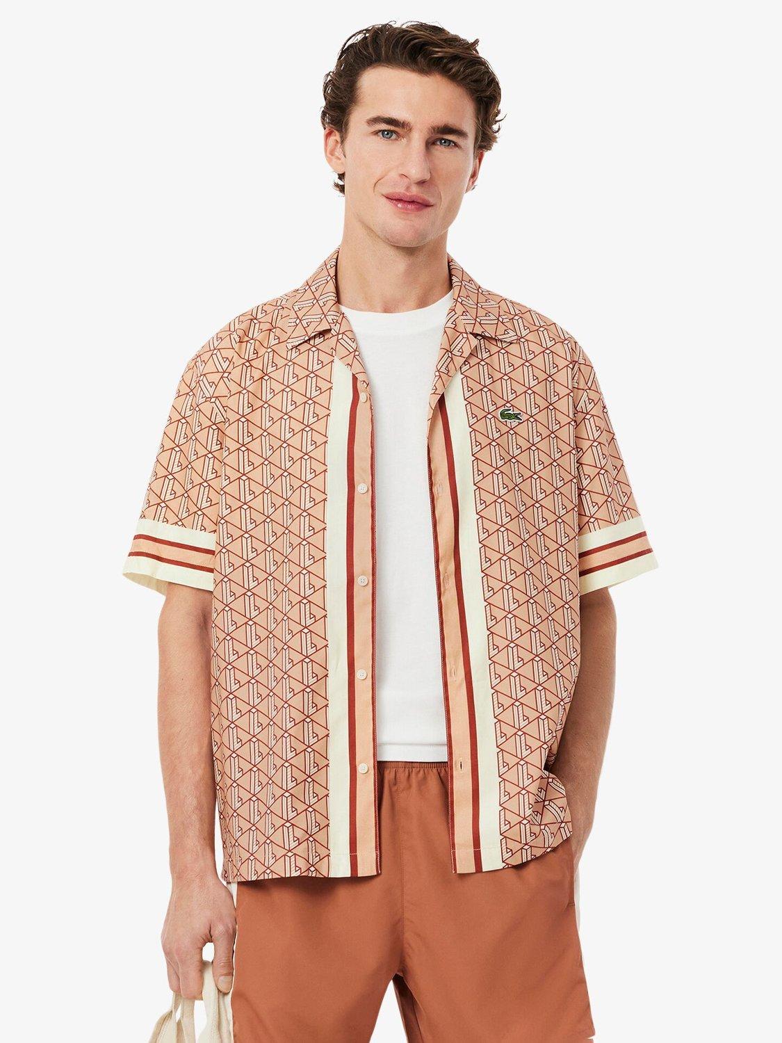 Product image 2 of 7, which shows Lacoste Monogram Woven Shirt, Brown/Multi, L