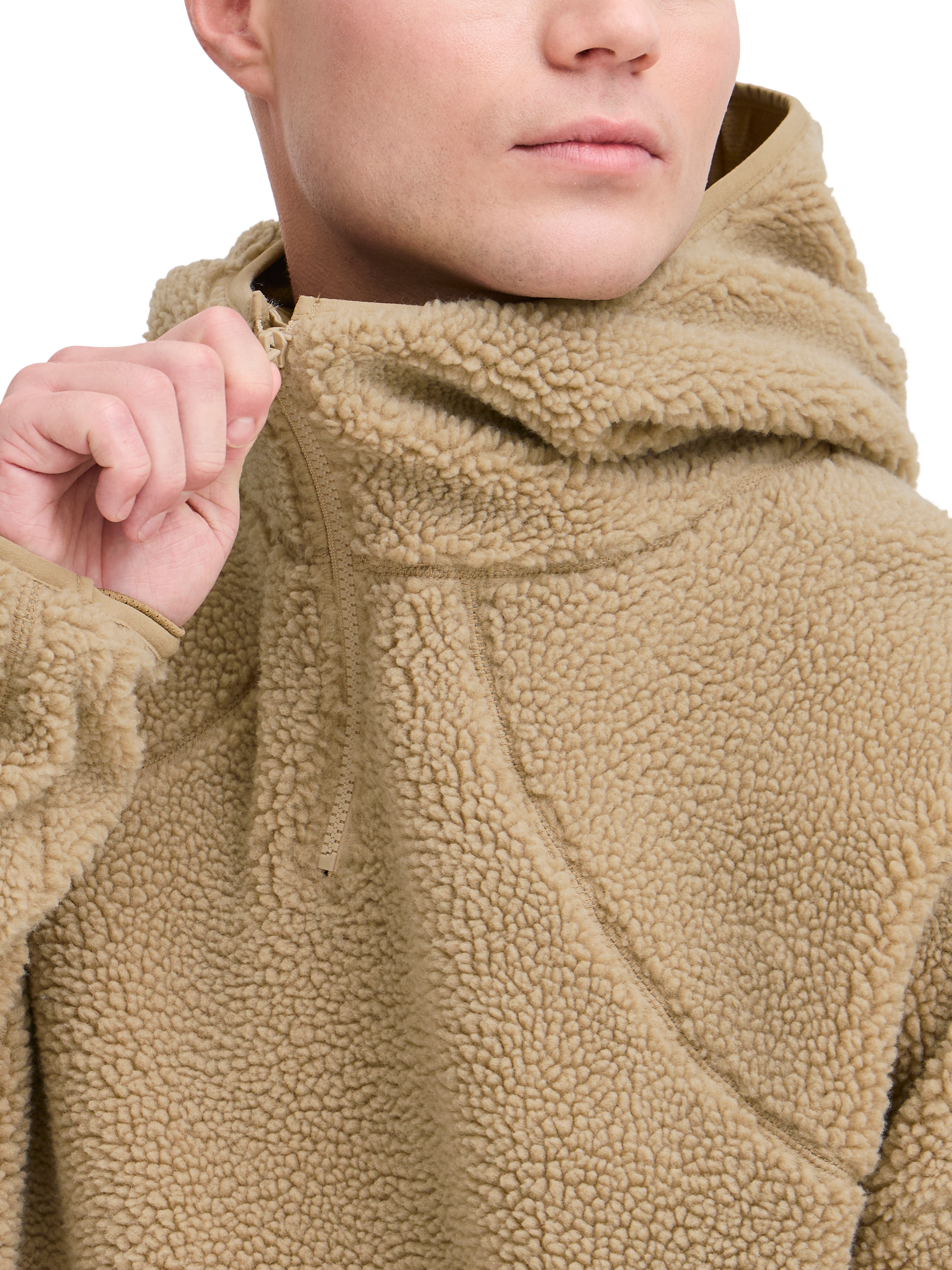 Product image 2 of 5, which shows The Jogg Concept Berri Embossed Zip Neck Borg Hoodie, Cornstalk, S