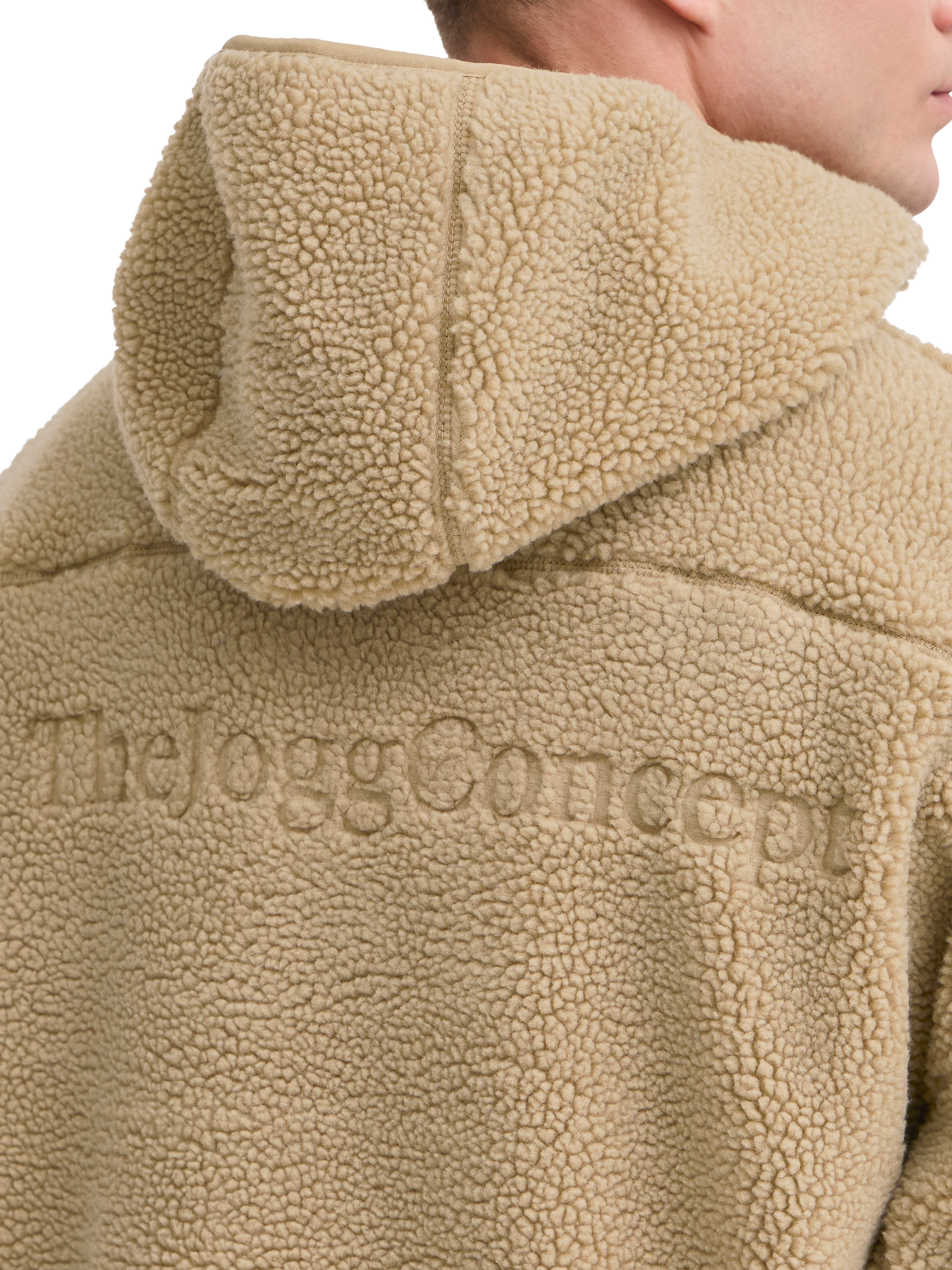 Product image 3 of 5, which shows The Jogg Concept Berri Embossed Zip Neck Borg Hoodie, Cornstalk, S