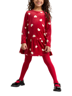 Lindex Kids' Velour Heart Print Tunic, Dark Dusty Red, Dark Dusty Red