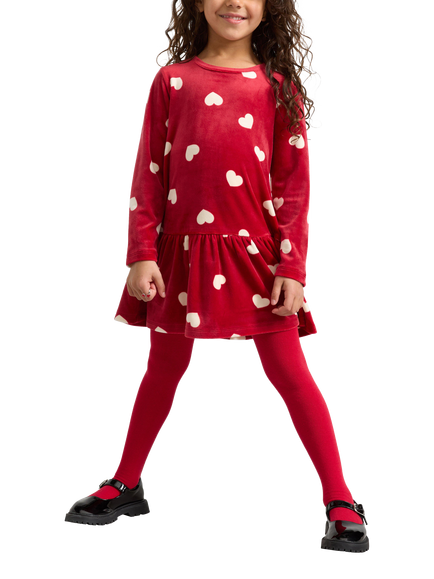 Lindex Kids' Velour Heart Print Tunic, Dark Dusty Red, Dark Dusty Red