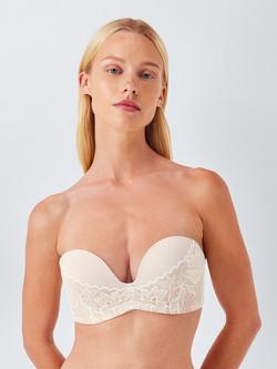 John Lewis Cassie Lace Super Push Up Strapless Bra, Almond