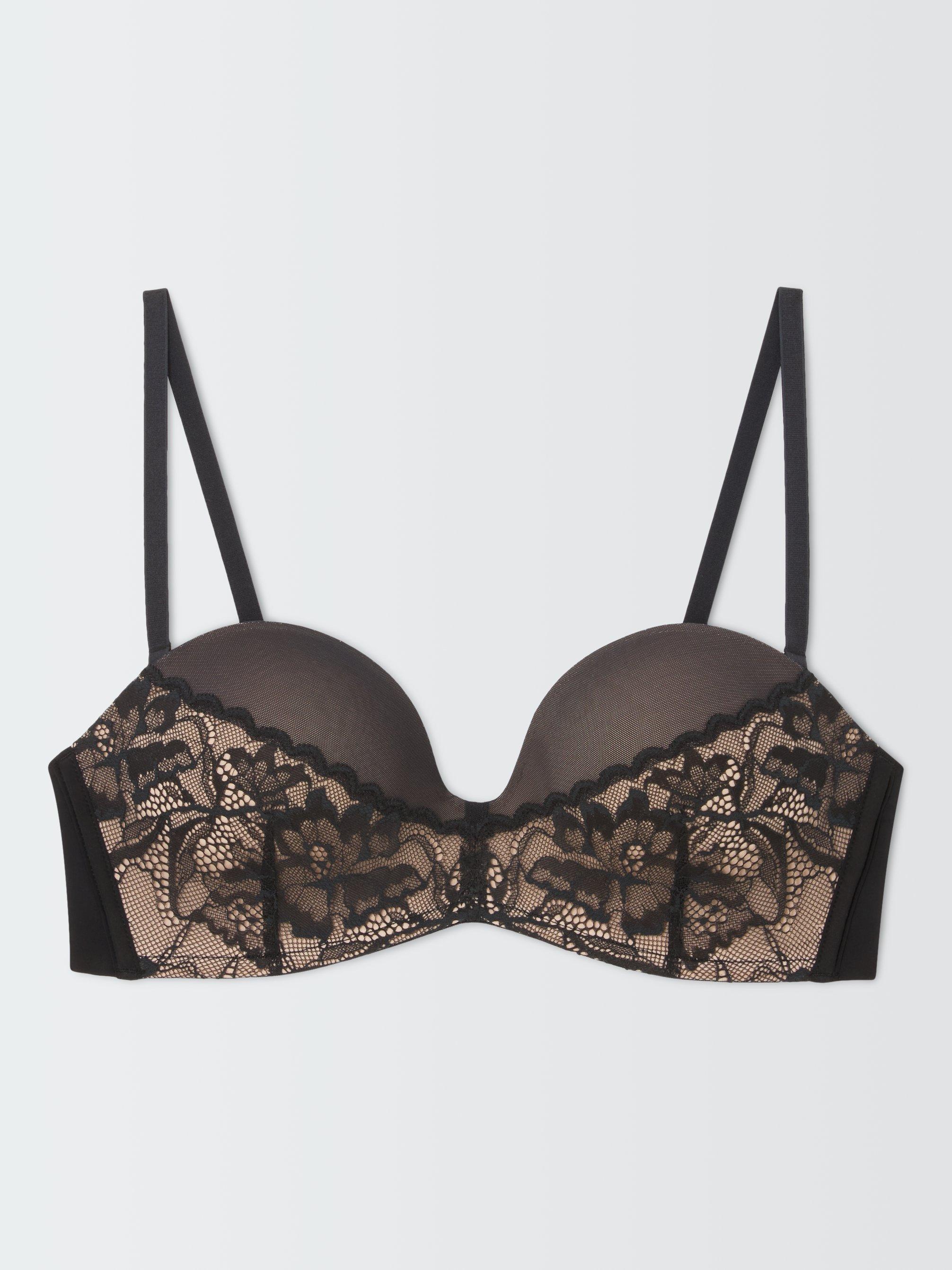 Product image 4 of 6, which shows John Lewis Cassie Lace Super Push Up Strapless Bra, Black, 30C
