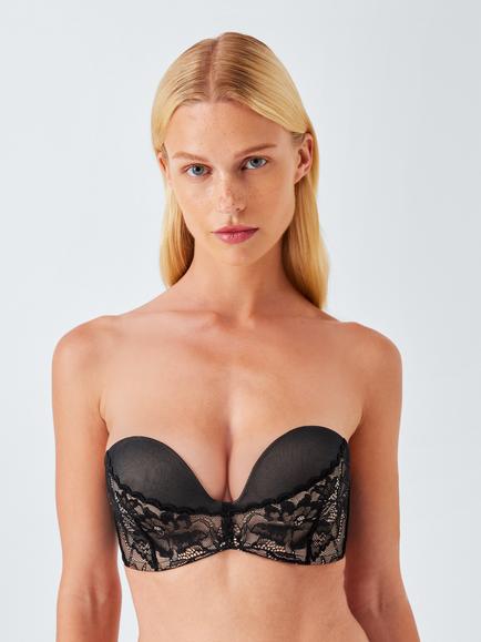 John Lewis Cassie Lace Super Push Up Strapless Bra, Black