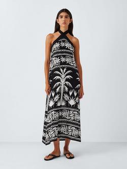 John Lewis Maxi Halterneck Linen Blend Beach Dress, Mono, Mono