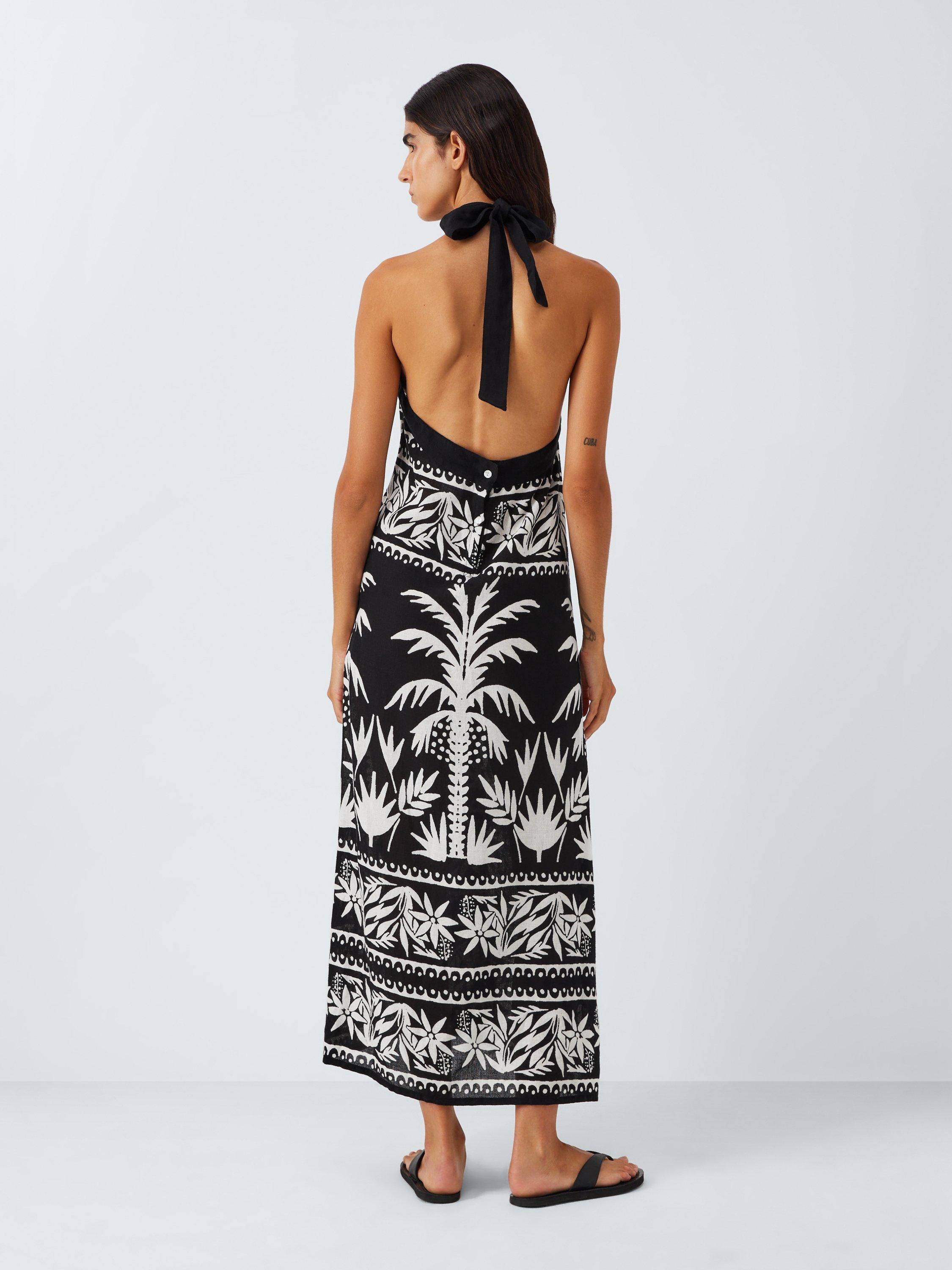john lewis maxi dress John Lewis Maxi Halterneck Linen Blend Beach Dress, Mono
