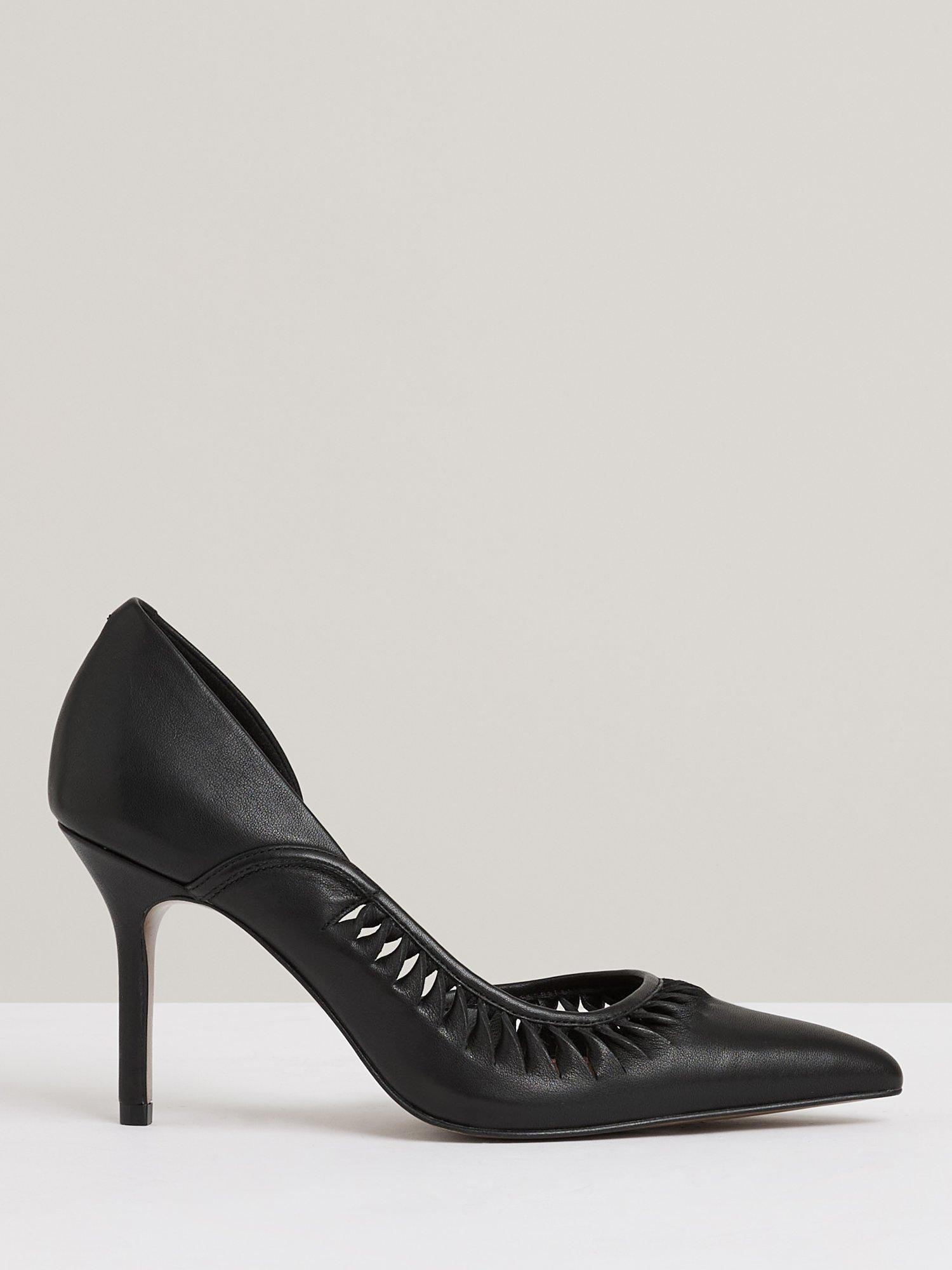 Product image 1 of 5, which shows Reiss Marlene Leather Twist Detail Court Shoes, Black, 3