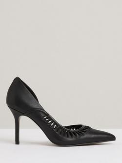 Reiss Marlene Leather Twist Detail Court Shoes, Black, Black