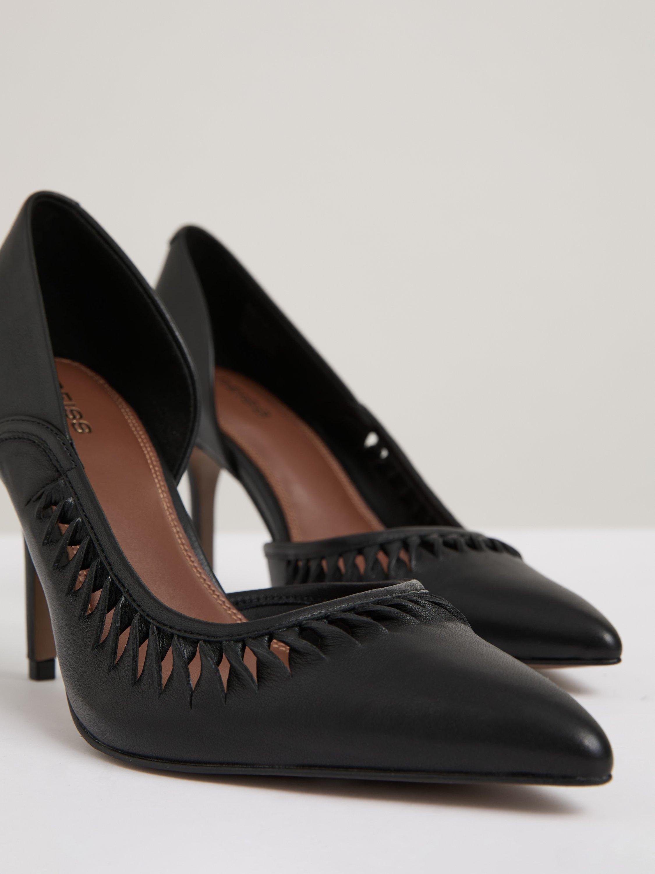 Product image 2 of 5, which shows Reiss Marlene Leather Twist Detail Court Shoes, Black, 3