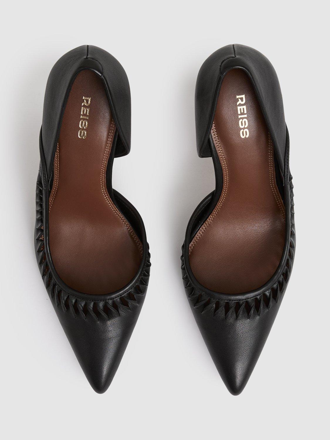 Product image 4 of 5, which shows Reiss Marlene Leather Twist Detail Court Shoes, Black, 3