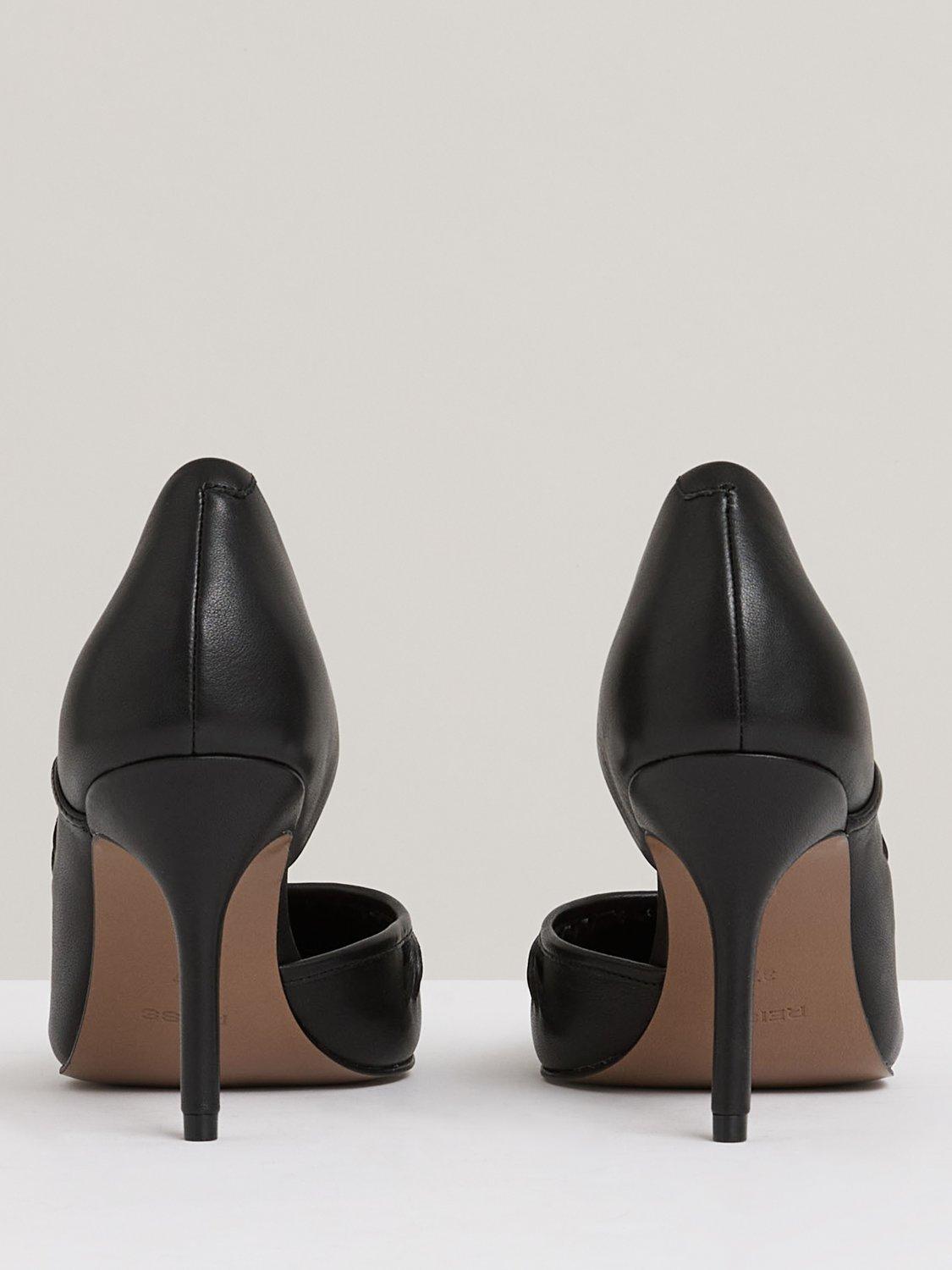 Product image 5 of 5, which shows Reiss Marlene Leather Twist Detail Court Shoes, Black, 3