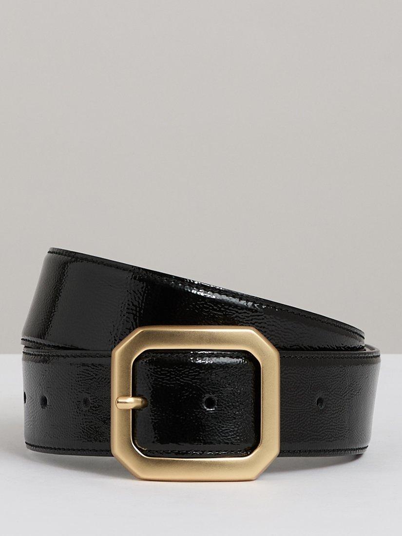 Reiss Edna Edged Buckle Leather Belt, Black