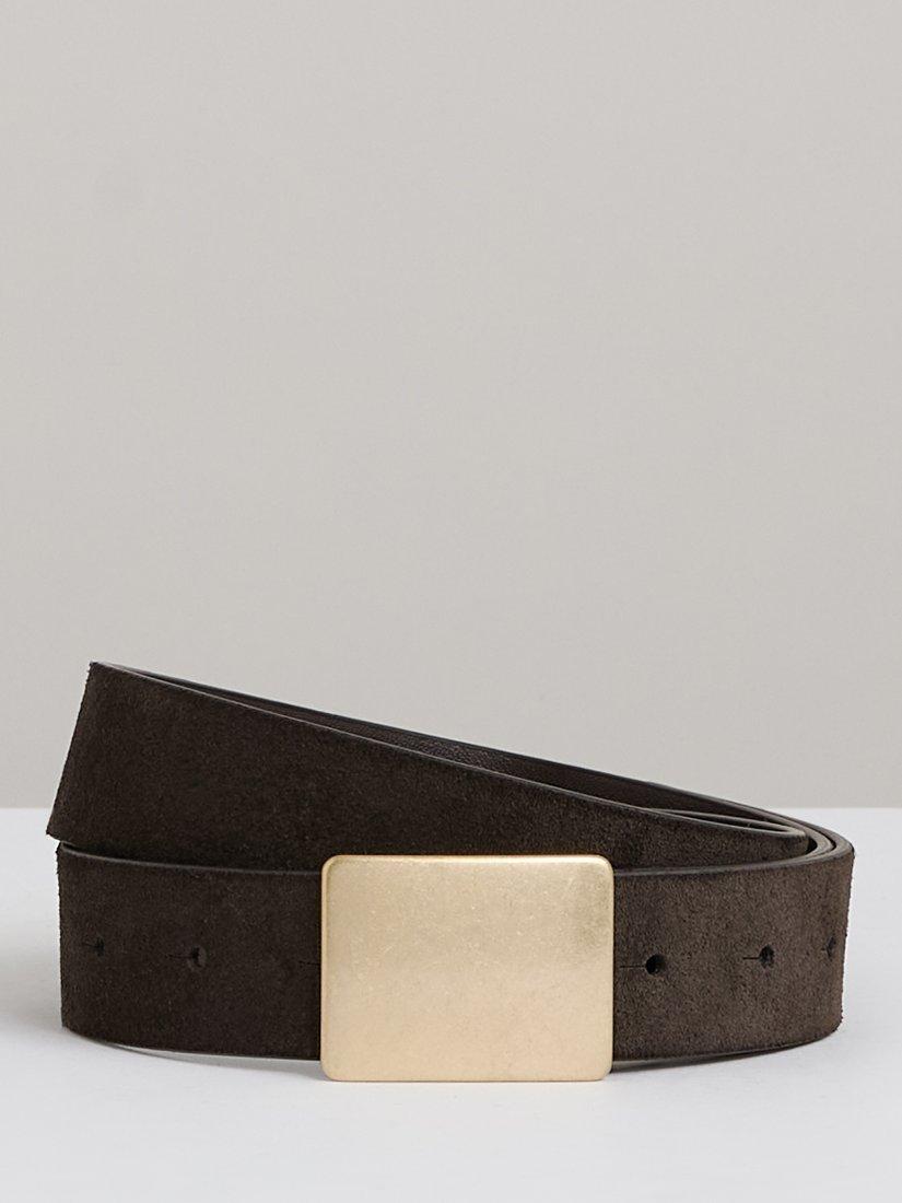 Reiss Eva Square Buckle Leather Belt, Chocolate