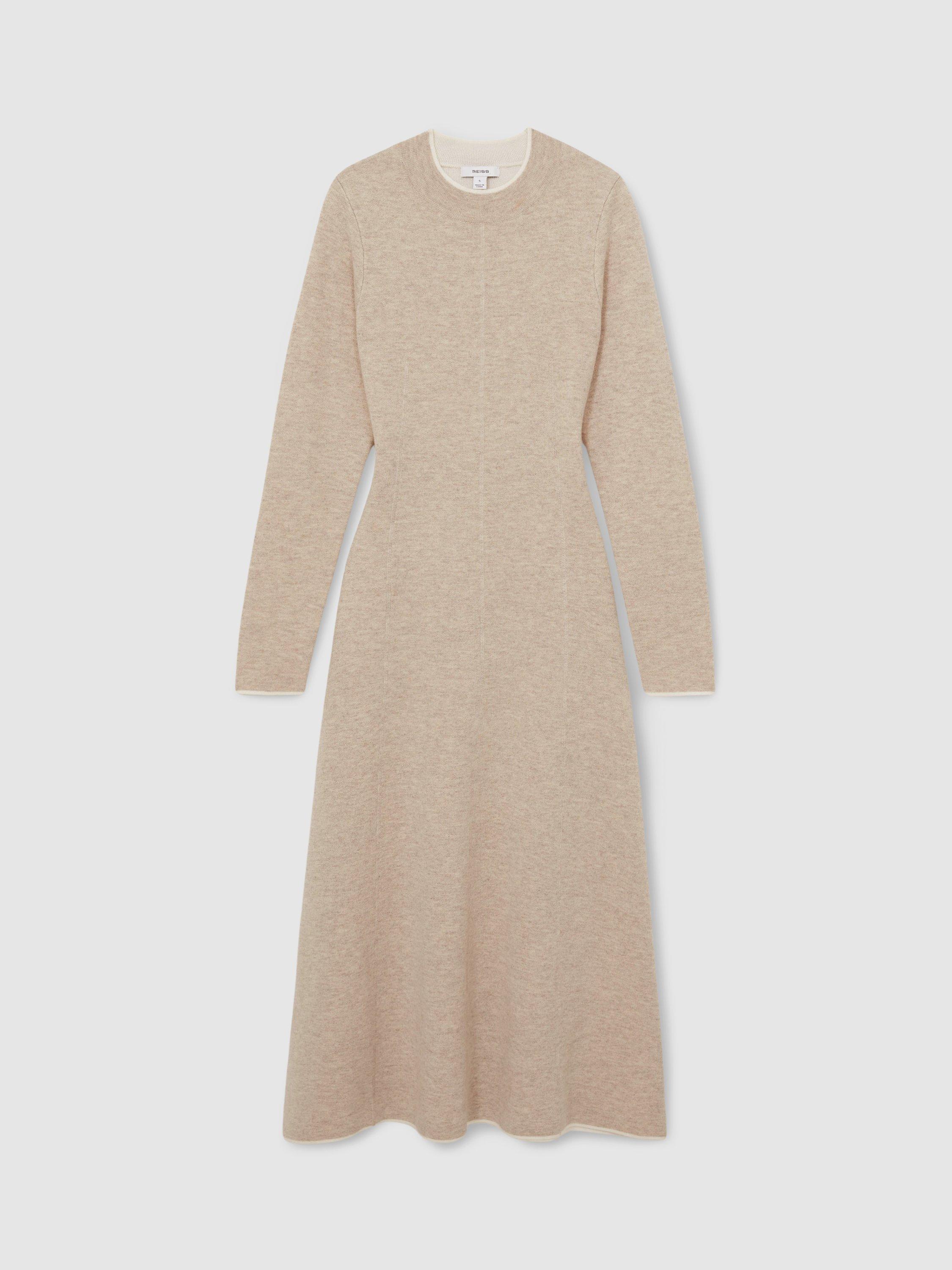 Product image 3 of 5, which shows Reiss Mila Wool Blend Jumper Dress, Neutral, XS
