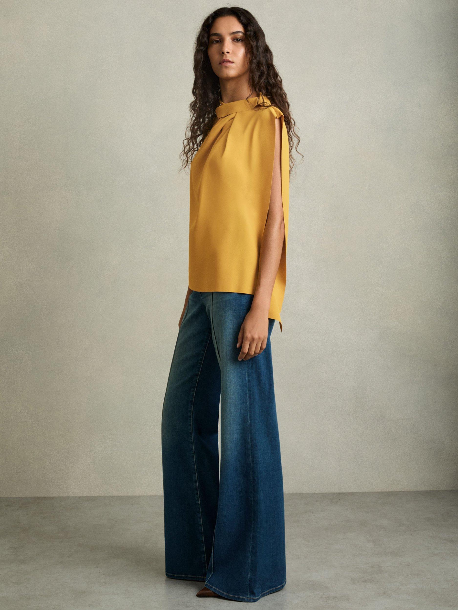Reiss Simone Drape Neck Shell Top Yellow