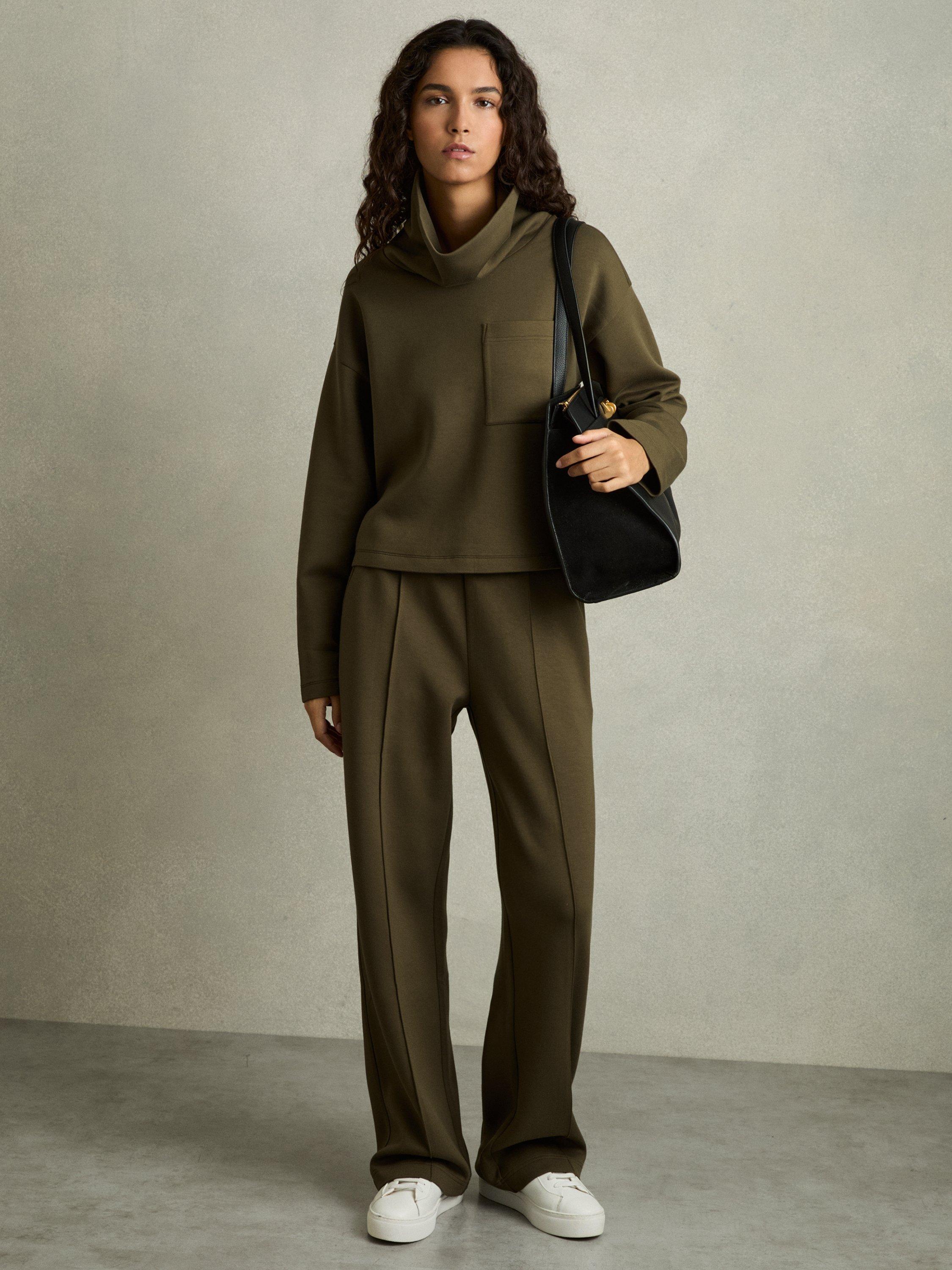 Product image 4 of 5, which shows Reiss Iris High Neck Sweatshirt, Khaki, XS