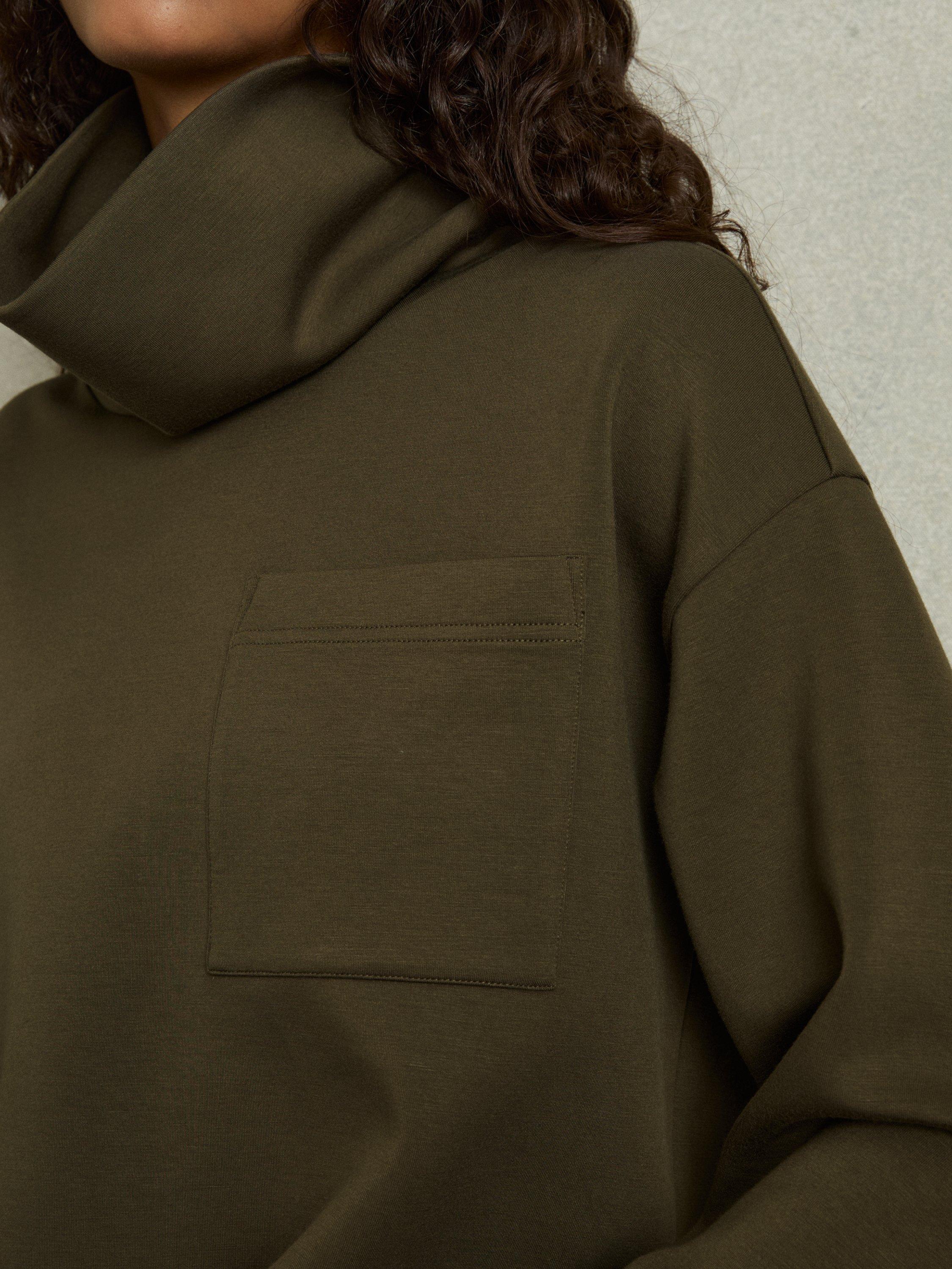 Product image 5 of 5, which shows Reiss Iris High Neck Sweatshirt, Khaki, XS