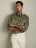 Reiss Tucci Cotton Blend Corduroy Overshirt, Sage