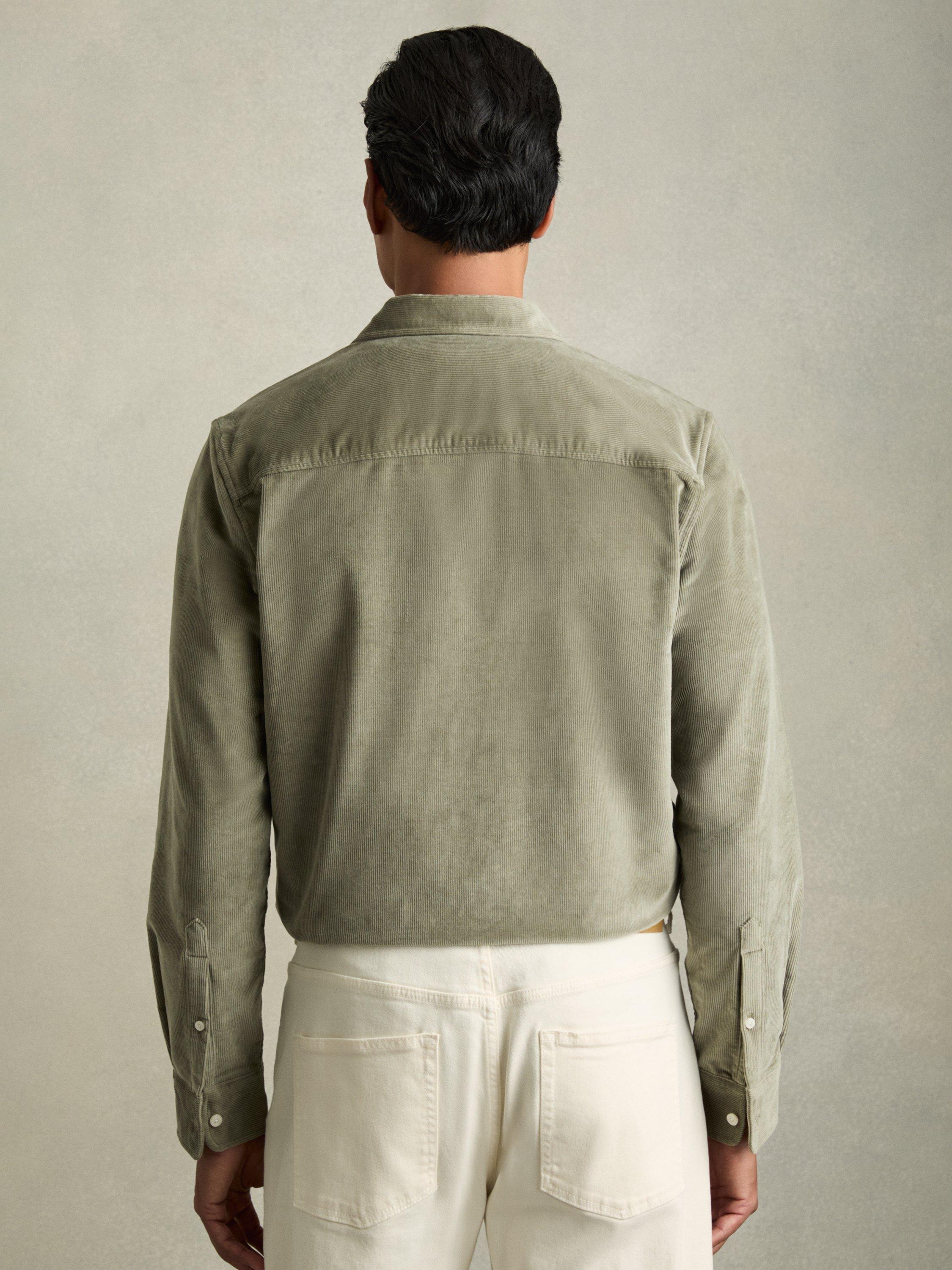 Product image 2 of 5, which shows Reiss Tucci Cotton Blend Corduroy Overshirt, Sage, XS