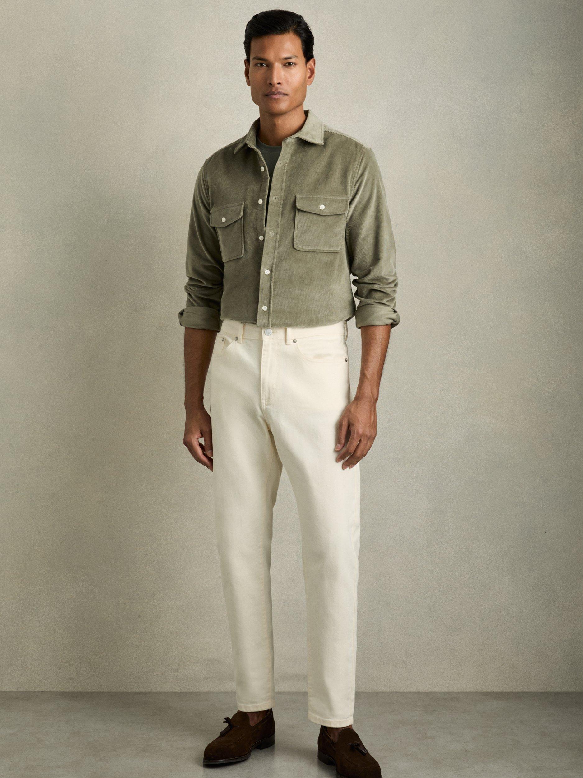 Product image 5 of 5, which shows Reiss Tucci Cotton Blend Corduroy Overshirt, Sage, XS