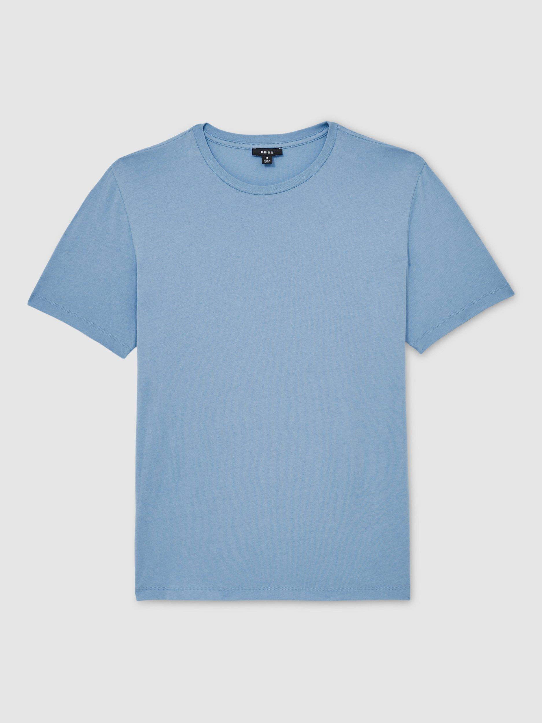 Product image 3 of 5, which shows Reiss Bless Cotton Crew Neck T-Shirt, Dusty Blue, XS
