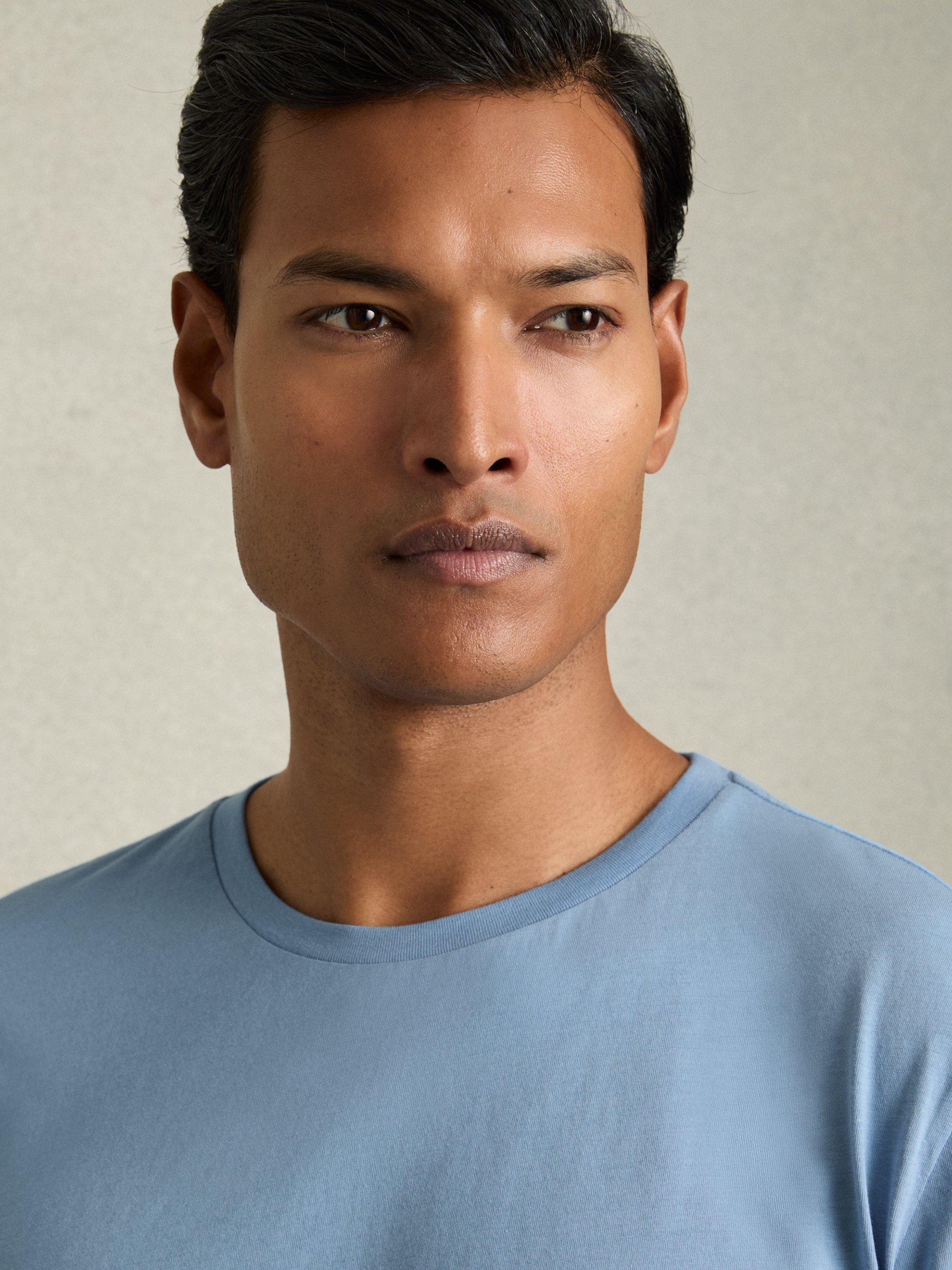 Product image 4 of 5, which shows Reiss Bless Cotton Crew Neck T-Shirt, Dusty Blue, XS