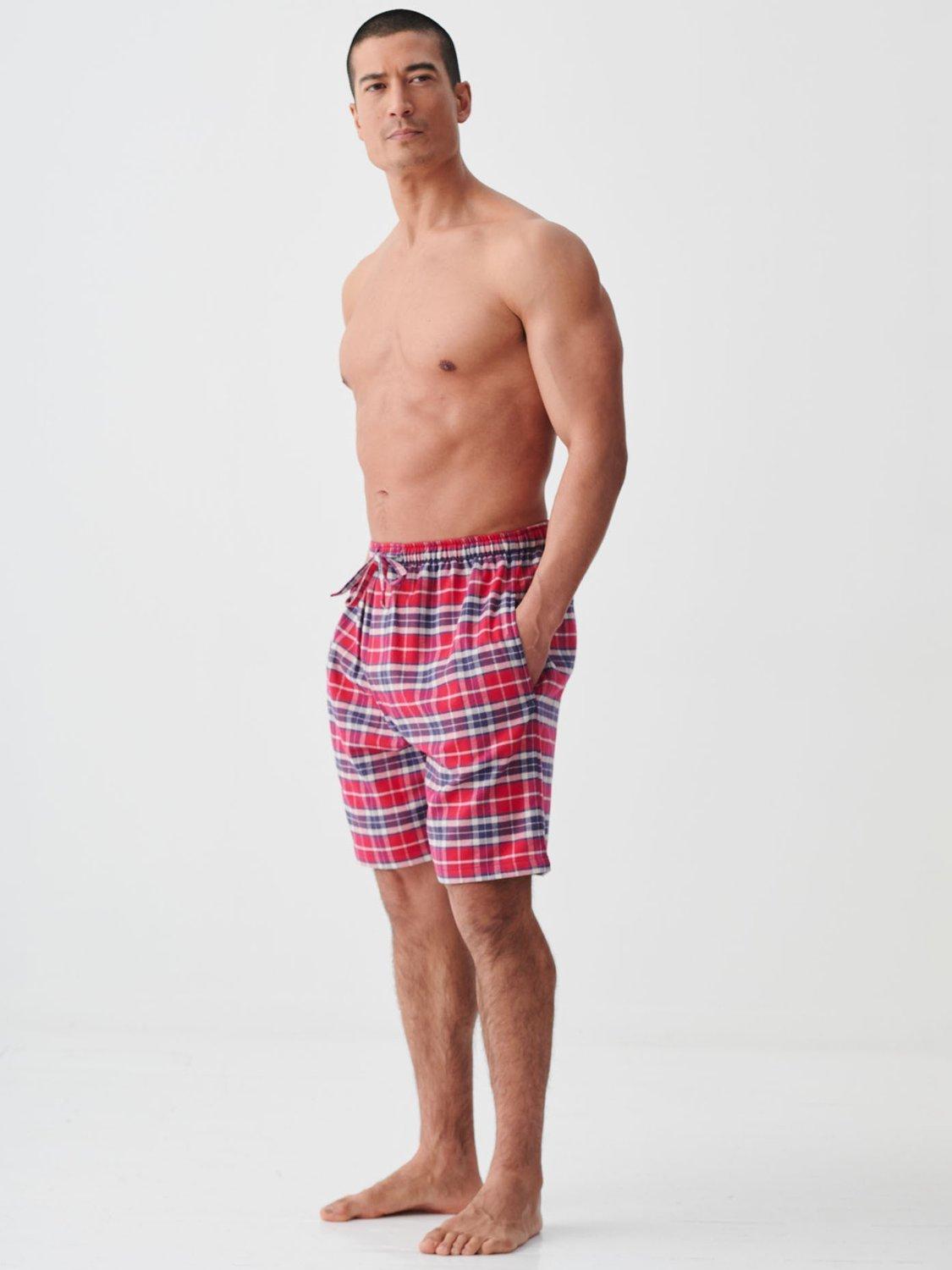 Product image 2 of 3, which shows British Boxers Tartan Brushed Cotton Pyjama Shorts, Red/Multi Red, S