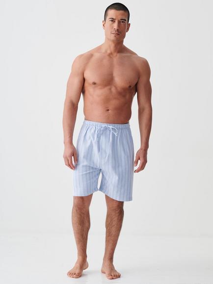 British Boxers Brushed Cotton Stripe Sleep Shorts, Westwood Blue