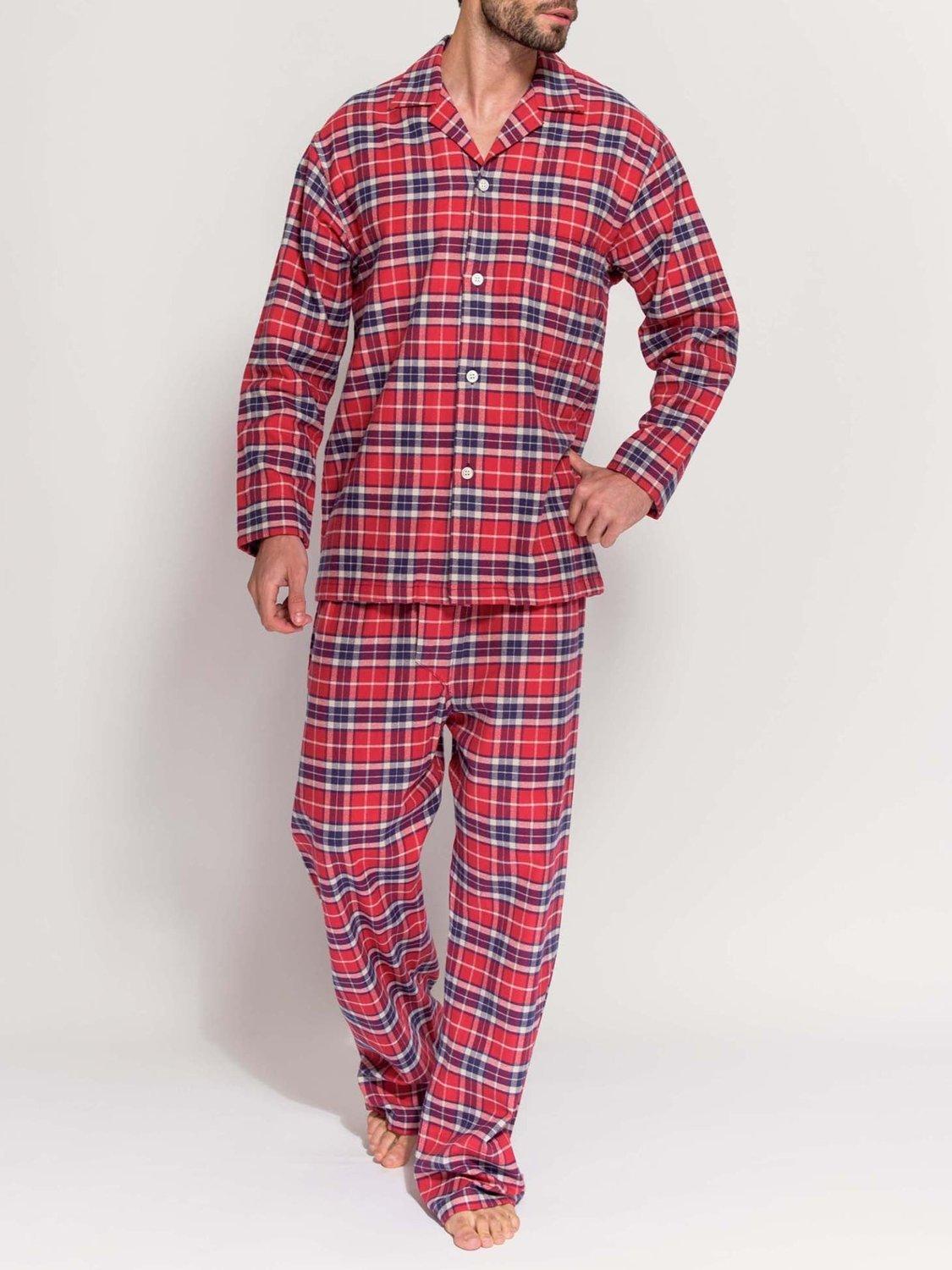 Product image 1 of 5, which shows British Boxers Tartan Brushed Cotton Pyjamas, Red/Multi, S
