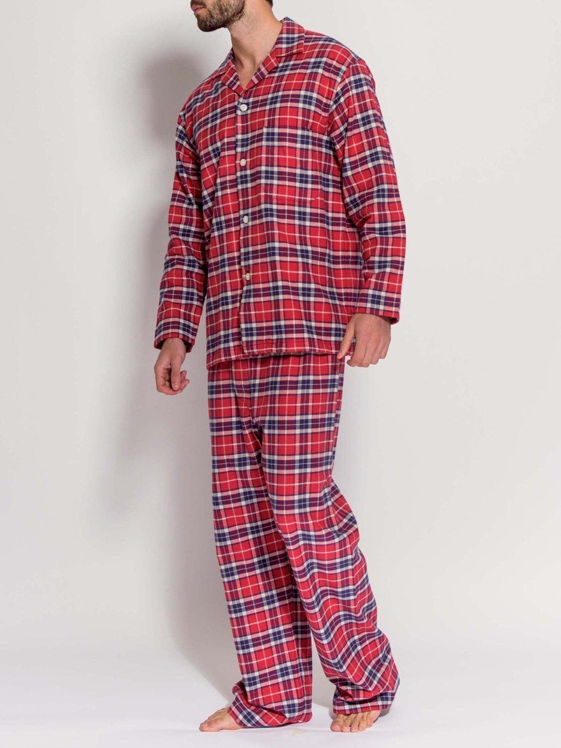 Product image 2 of 5, which shows British Boxers Tartan Brushed Cotton Pyjamas, Red/Multi, S