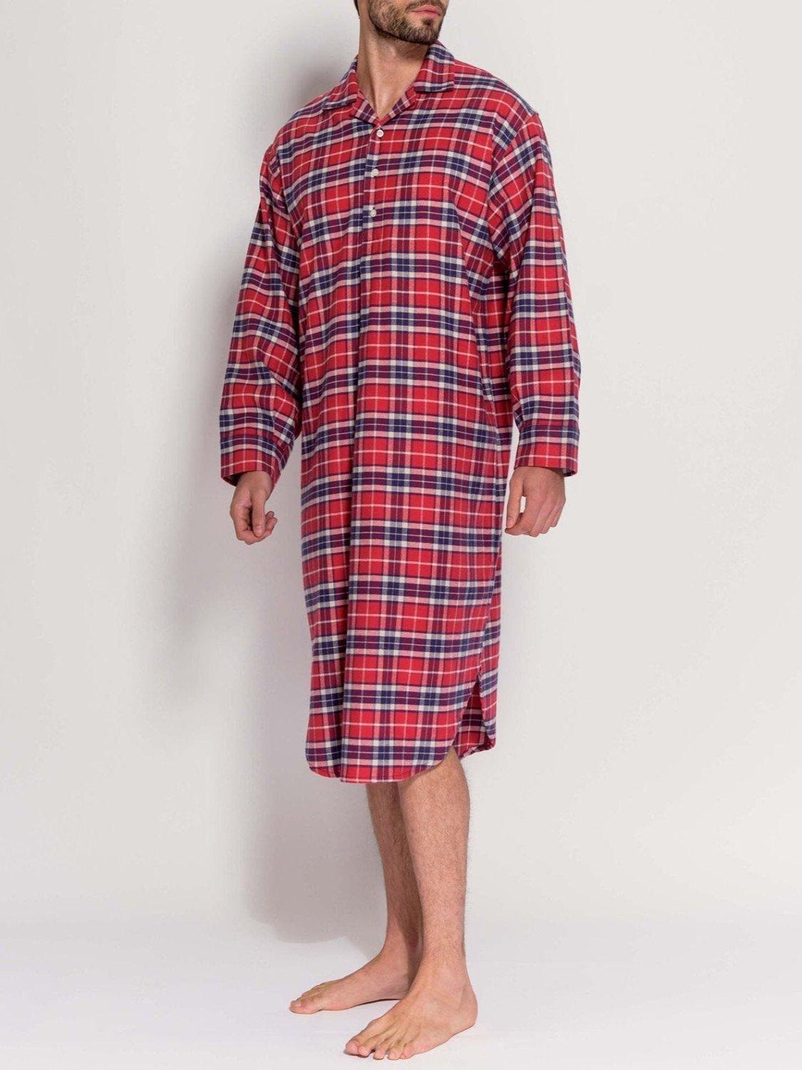 Product image 2 of 4, which shows British Boxers Tartan Brushed Cotton Nightshirt, Red/Multi, S