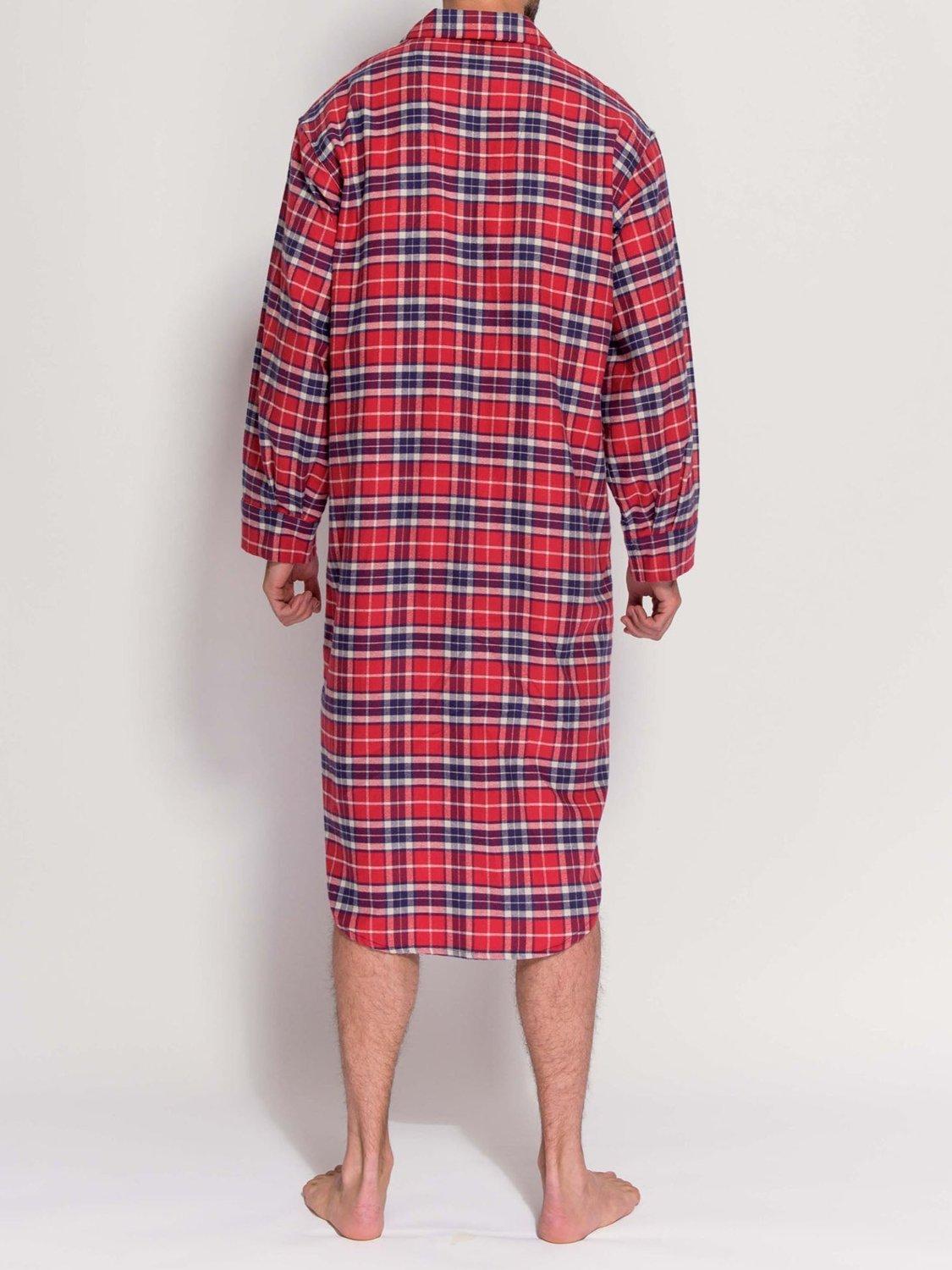 Product image 3 of 4, which shows British Boxers Tartan Brushed Cotton Nightshirt, Red/Multi, S