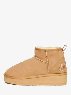 Superdry Suede Sherpa Flatform Boots, Light Tan - view 2, Light Tan