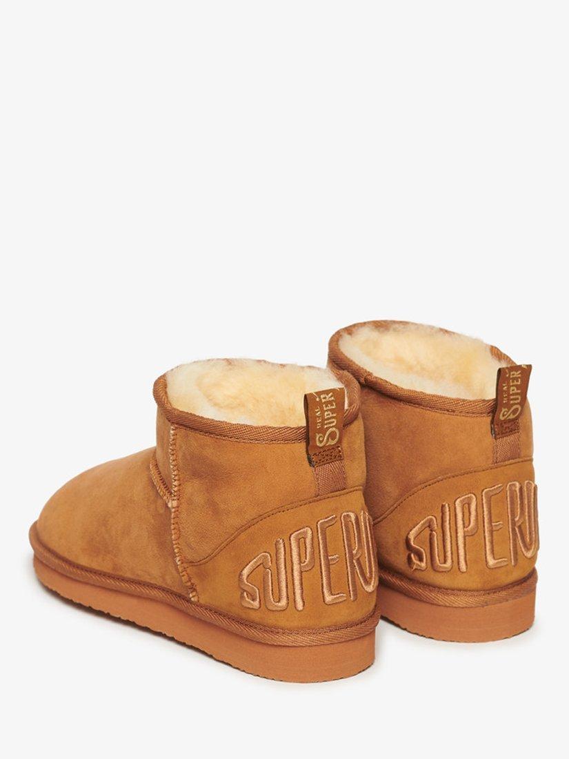 Product image 4 of 8, which shows Superdry Suede Sherpa Mini Boots, Tan, 3-4