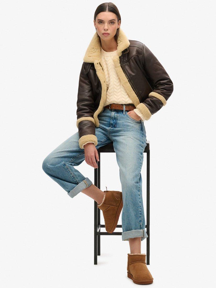 Product image 8 of 8, which shows Superdry Suede Sherpa Mini Boots, Tan, 3-4