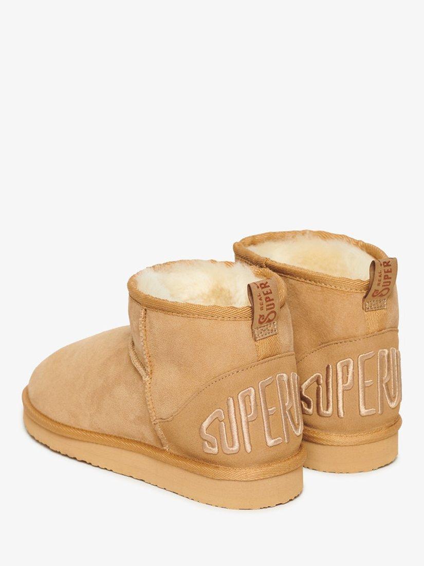 Product image 4 of 8, which shows Superdry Suede Sherpa Mini Boots, Light Tan, 3-4