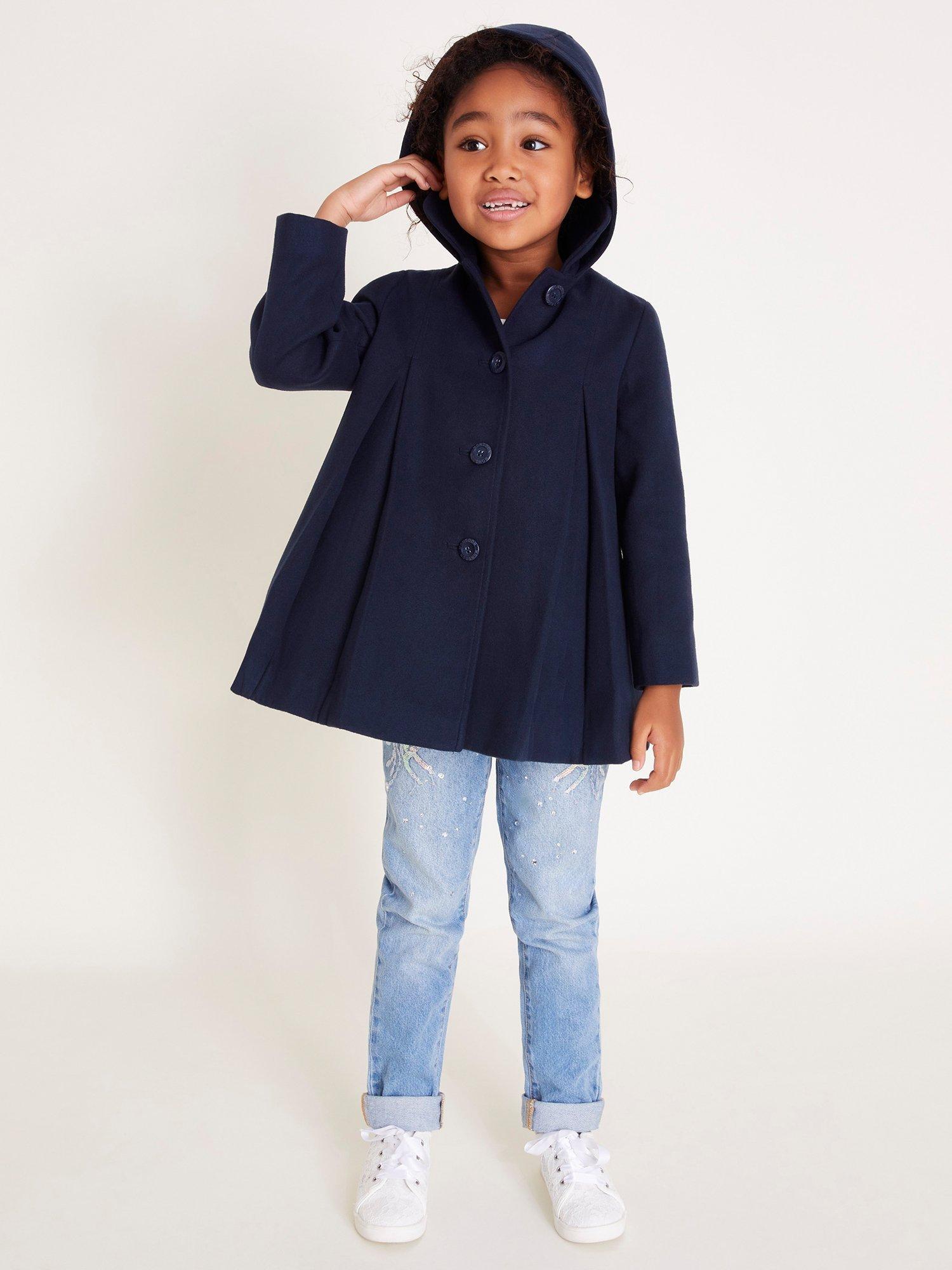 Monsoon Kids' Hooded Round Collar Coat, Navy