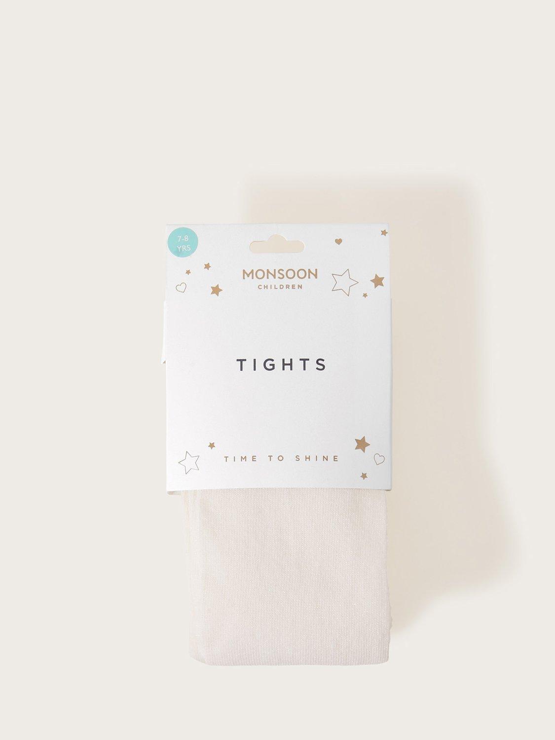 Product image 1 of 2, which shows Monsoon Kids' Frosted Tights, Ivory, 3-4 years