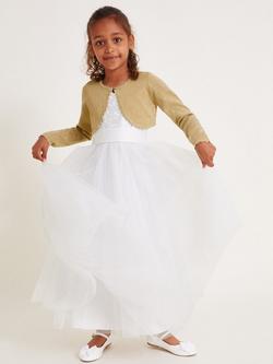 Monsoon Kids' Maeve Cotton Sparkle Scallop Cardigan, Gold/Multi, Gold/Multi