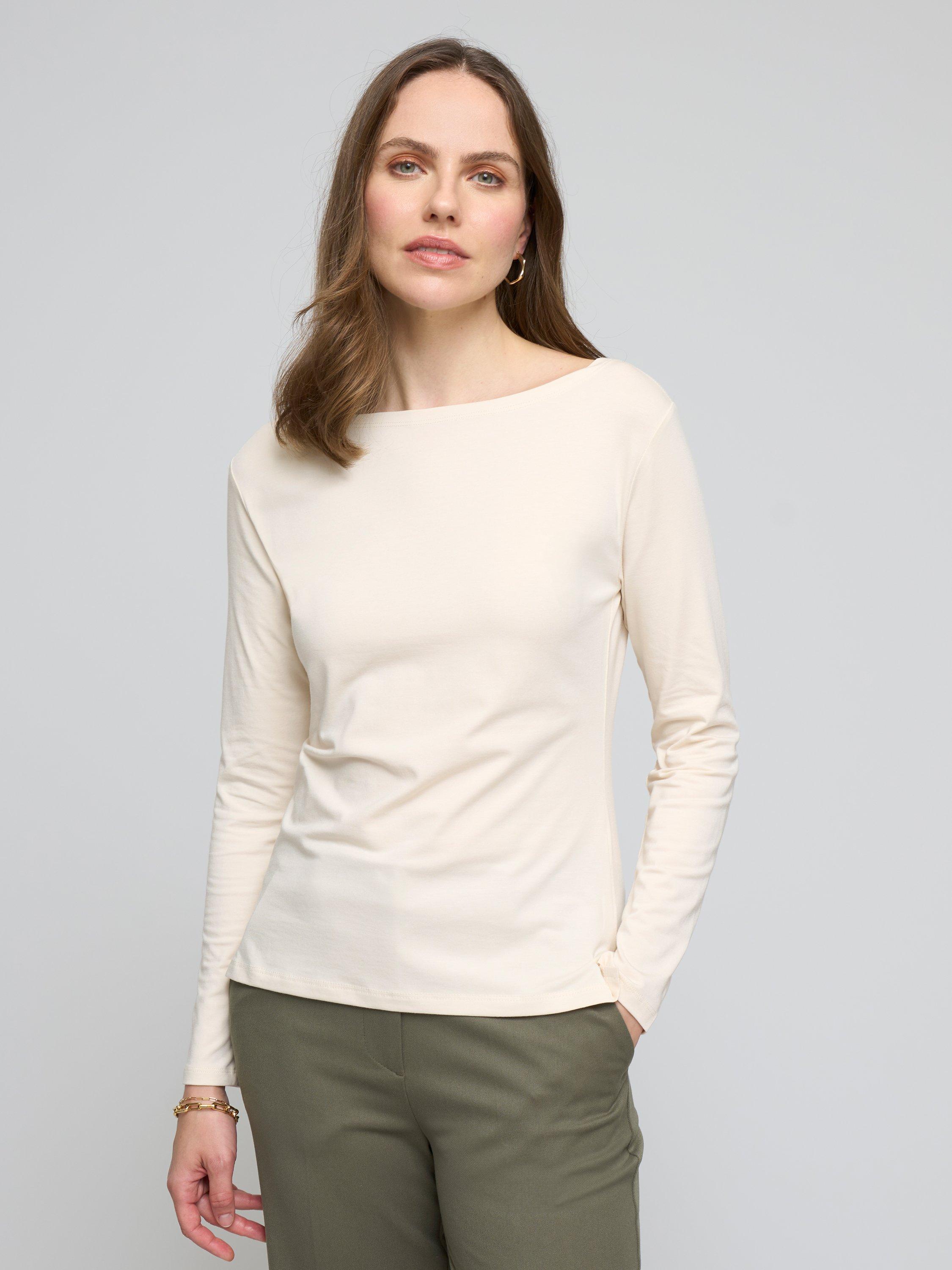 Product image 1 of 3, which shows Celtic & Co. Slash Neck Long Sleeve Top, Antique White, 8