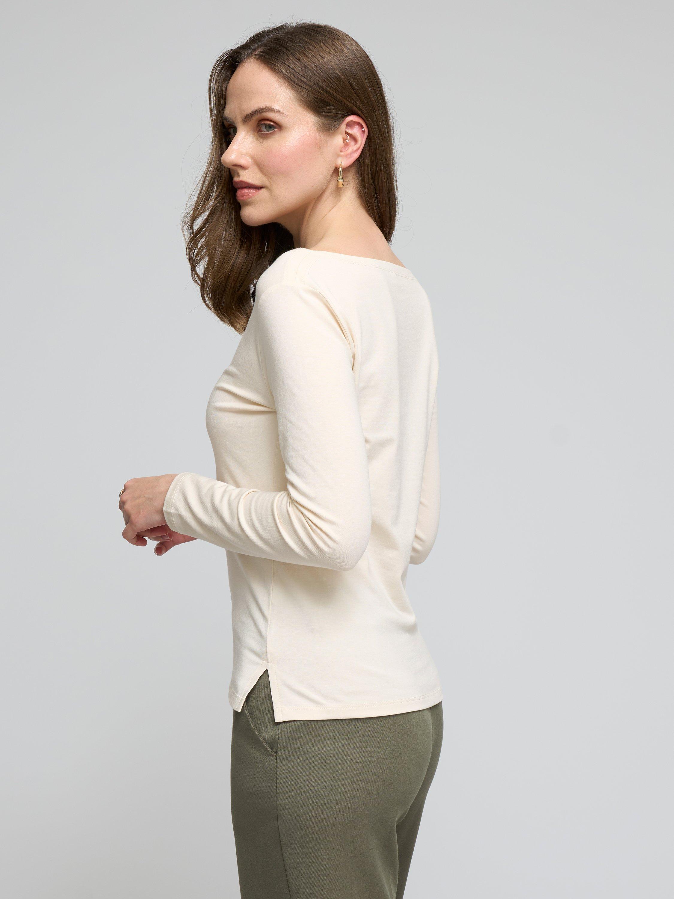 Product image 2 of 3, which shows Celtic & Co. Slash Neck Long Sleeve Top, Antique White, 8