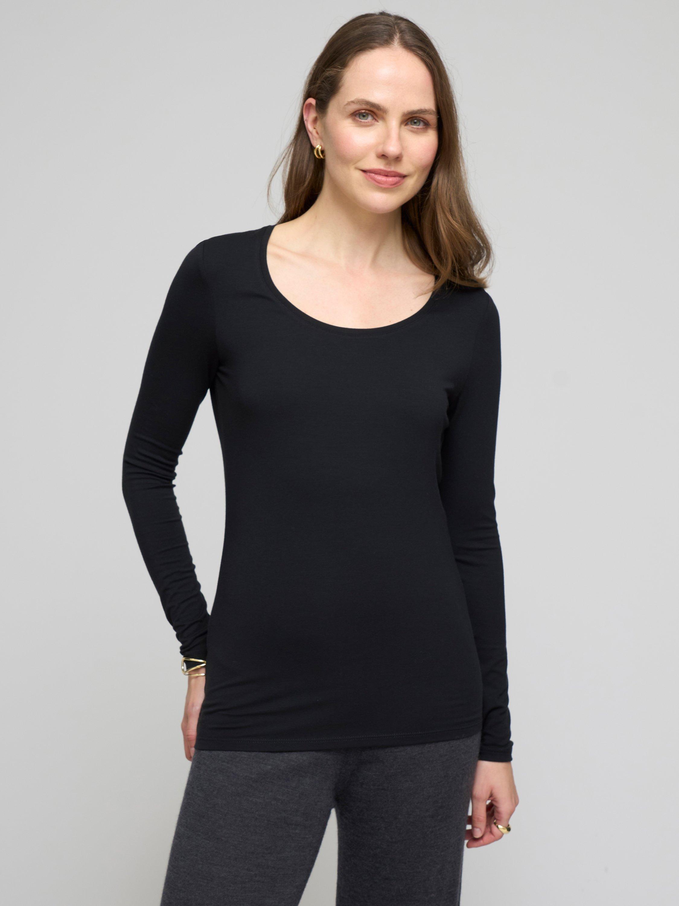 Product image 1 of 3, which shows Celtic & Co. Scoop Neck Silky Top, Black, 8