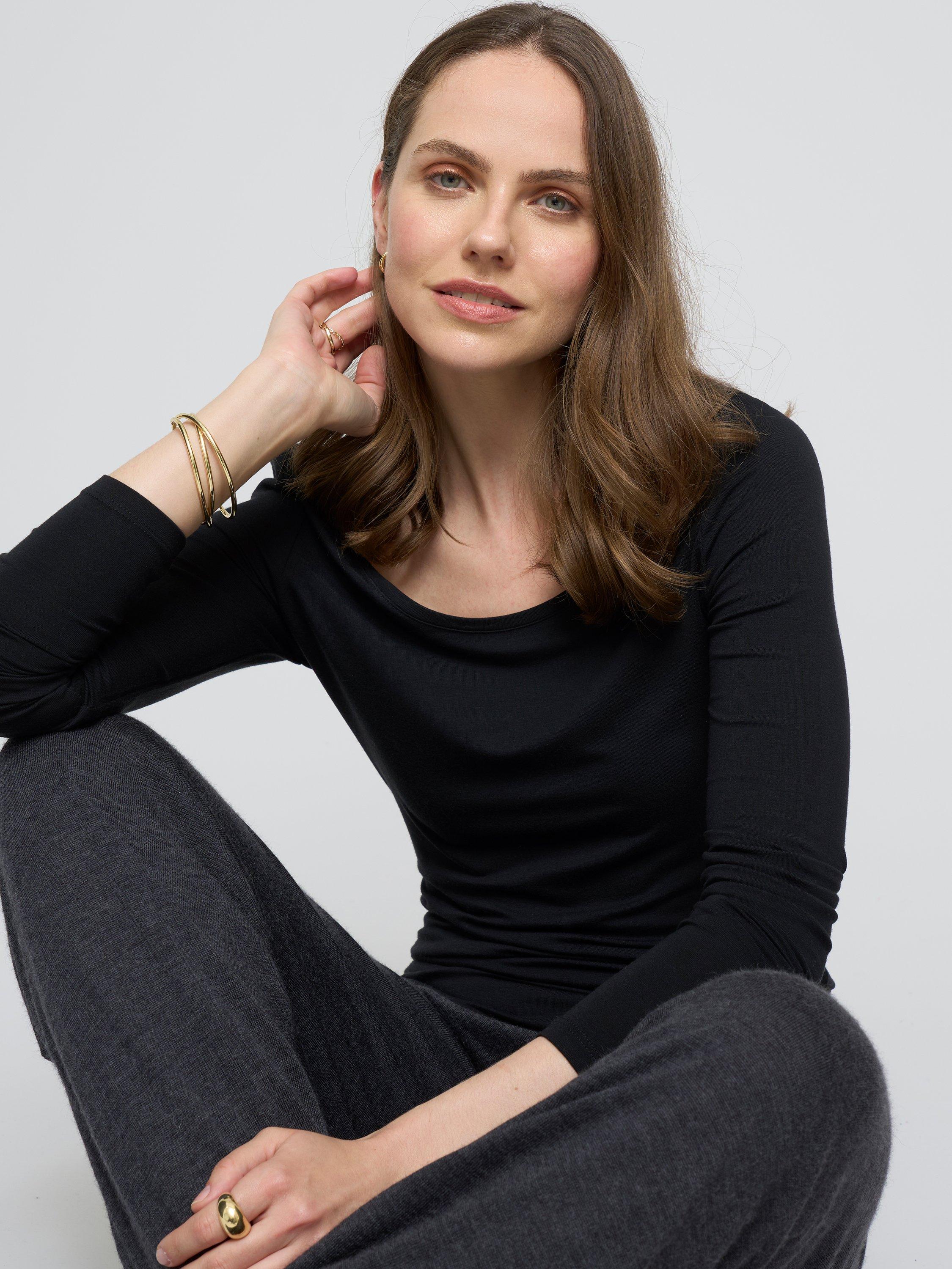 Product image 2 of 3, which shows Celtic & Co. Scoop Neck Silky Top, Black, 8