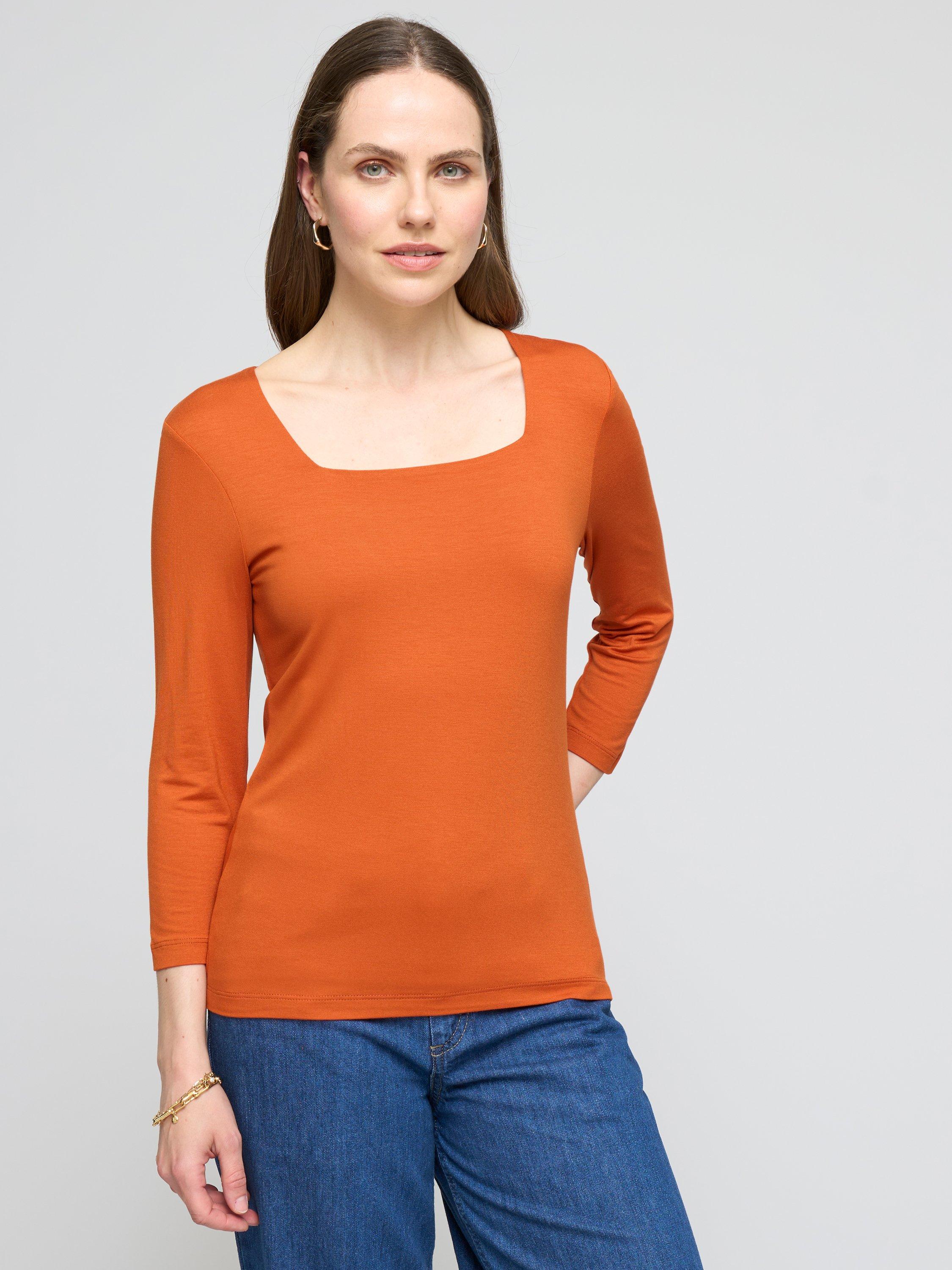 Product image 1 of 3, which shows Celtic & Co. Square Neck 1/2 Sleeve Top, Burnt Orange, Burnt Orange, 8