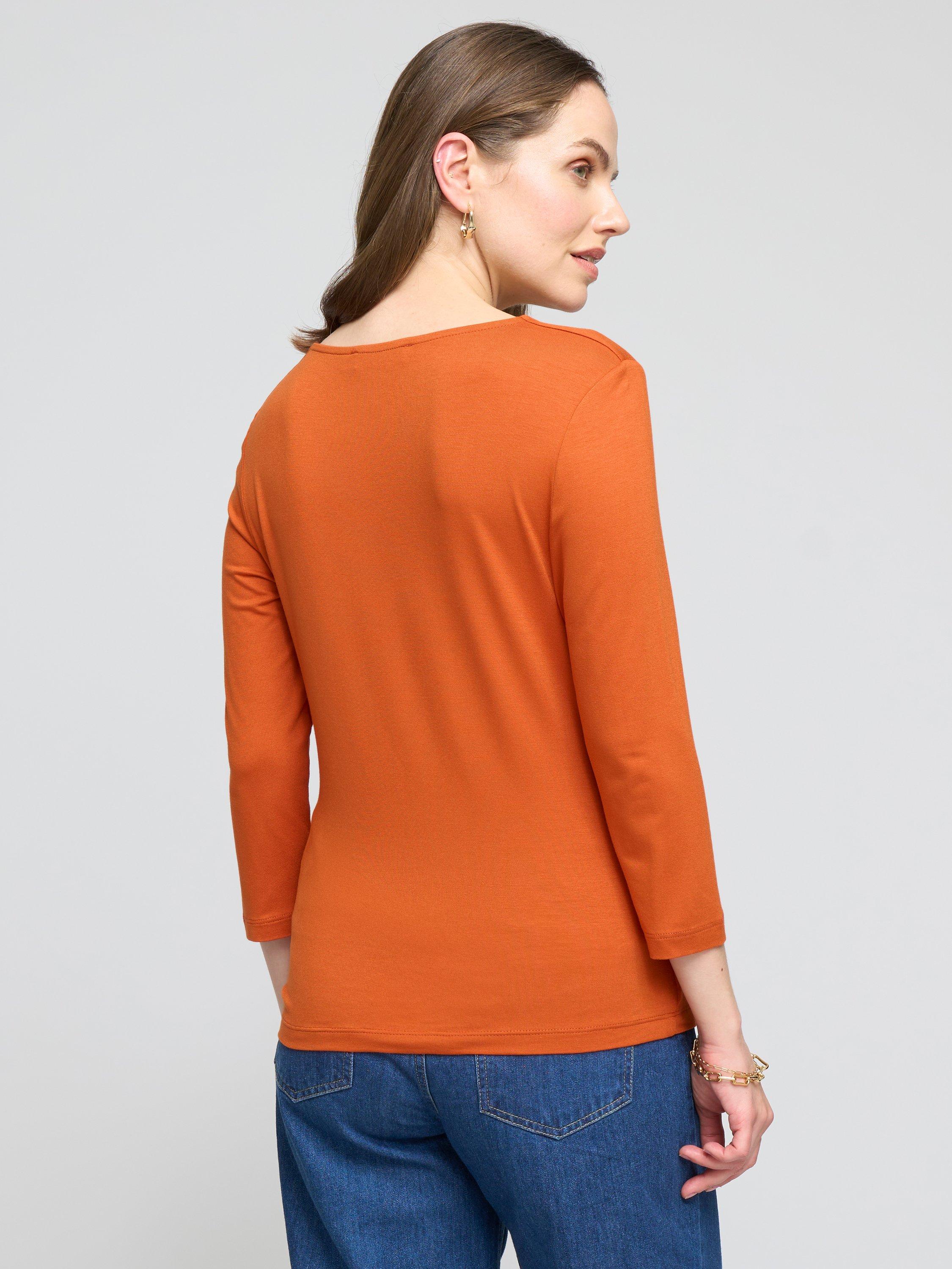 Product image 3 of 3, which shows Celtic & Co. Square Neck 1/2 Sleeve Top, Burnt Orange, Burnt Orange, 8
