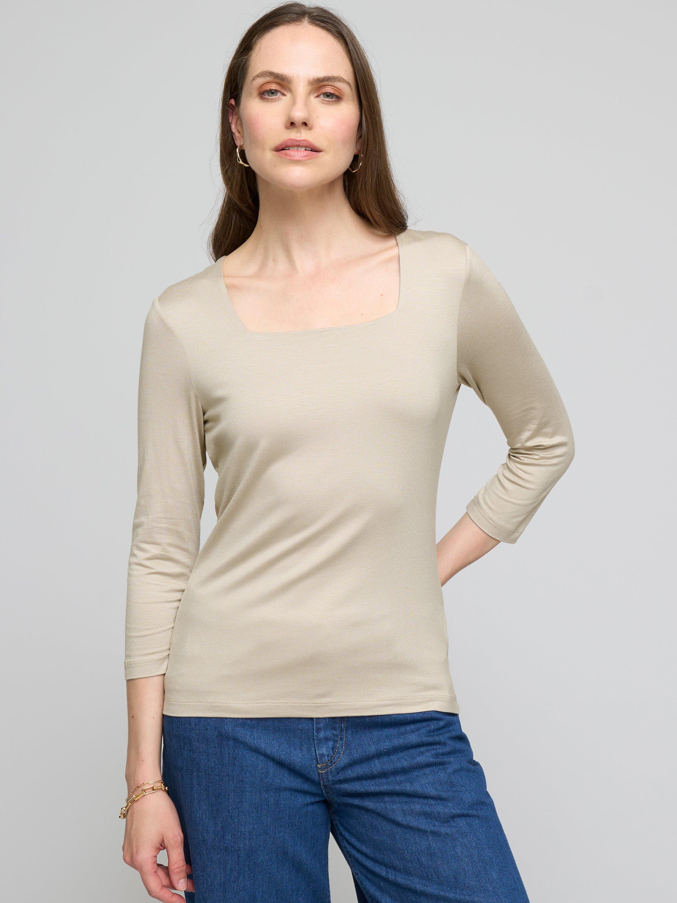 Product image 1 of 3, which shows Celtic & Co. Square Neck 1/2 Sleeve Top, Burnt Orange, Stone, 12
