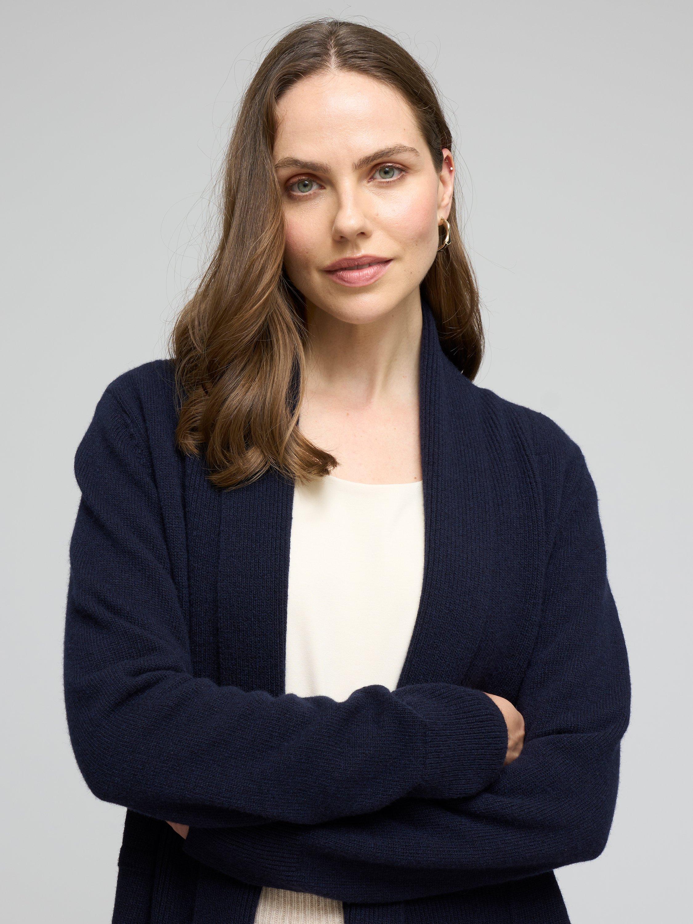 Product image 2 of 4, which shows Celtic & Co. Alana Pure Lambswool Longline Cardigan, Dark Navy, 8